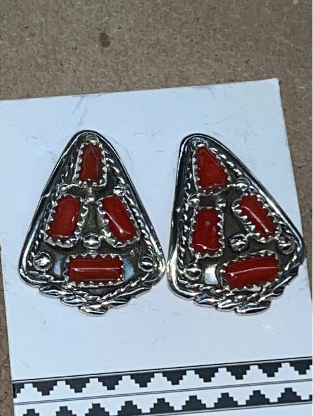 Native American Navajo jewelry handmade coral cluster earrings sterling silver